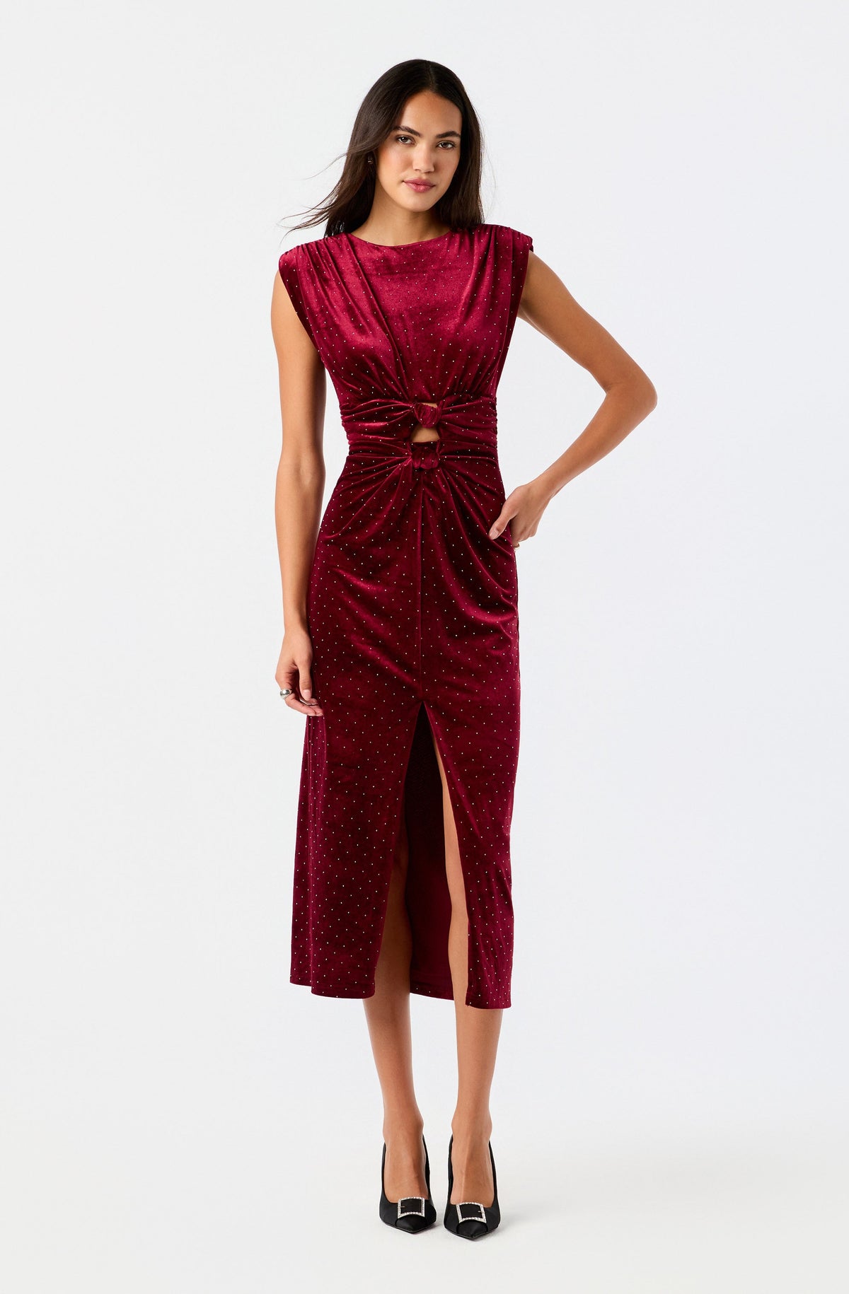 Kamilah Embellished Velvet Cutout Midi Dress