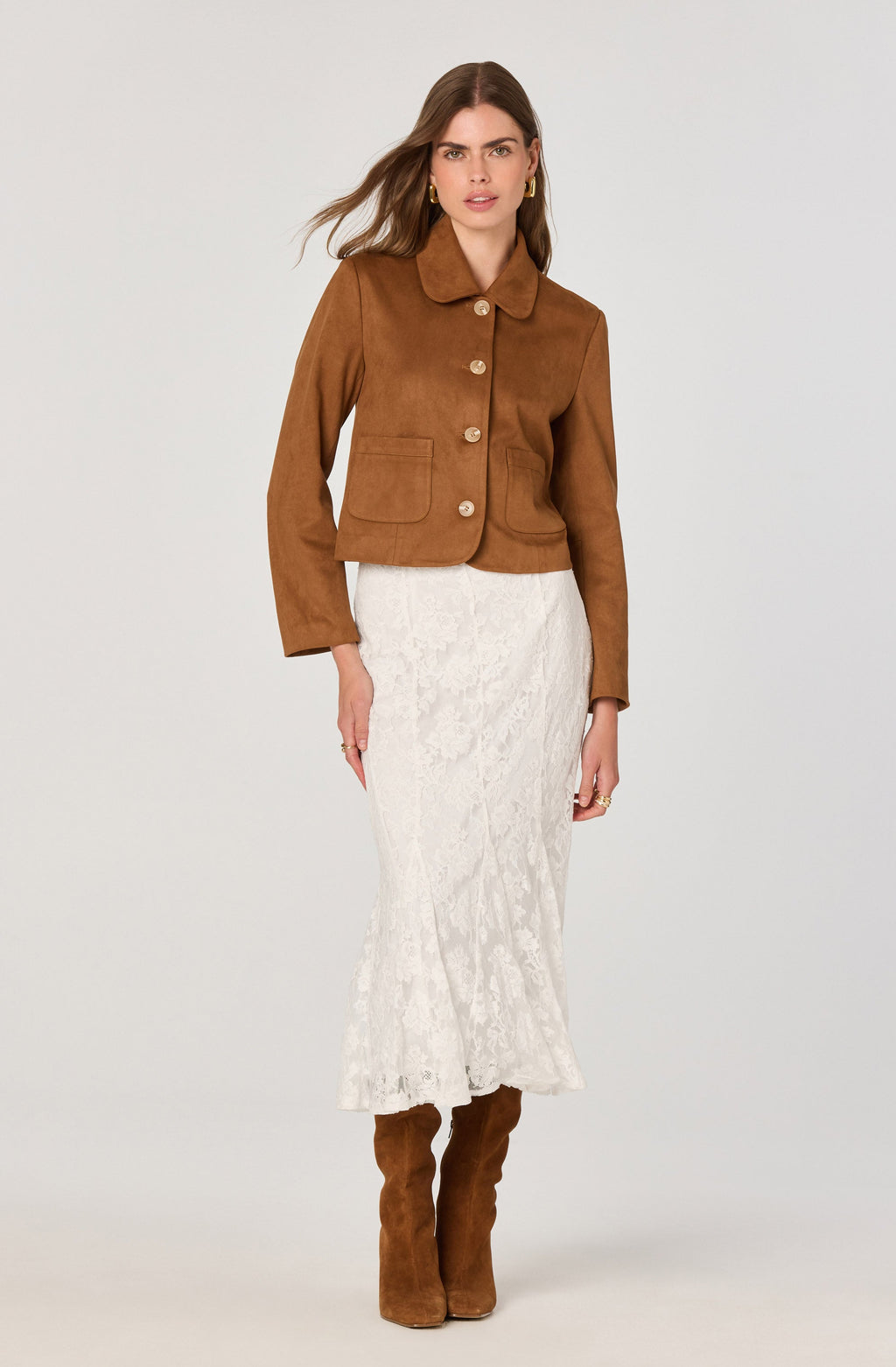 Lace Godet Midi Skirt