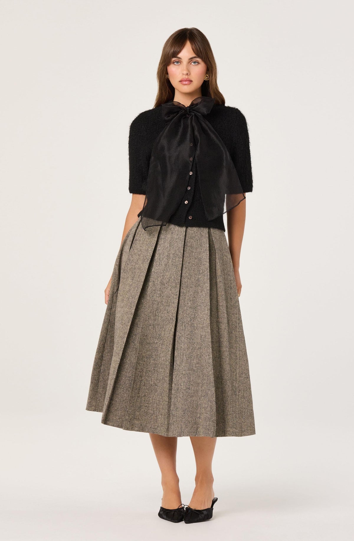 Wide Pleat Midi Skirt