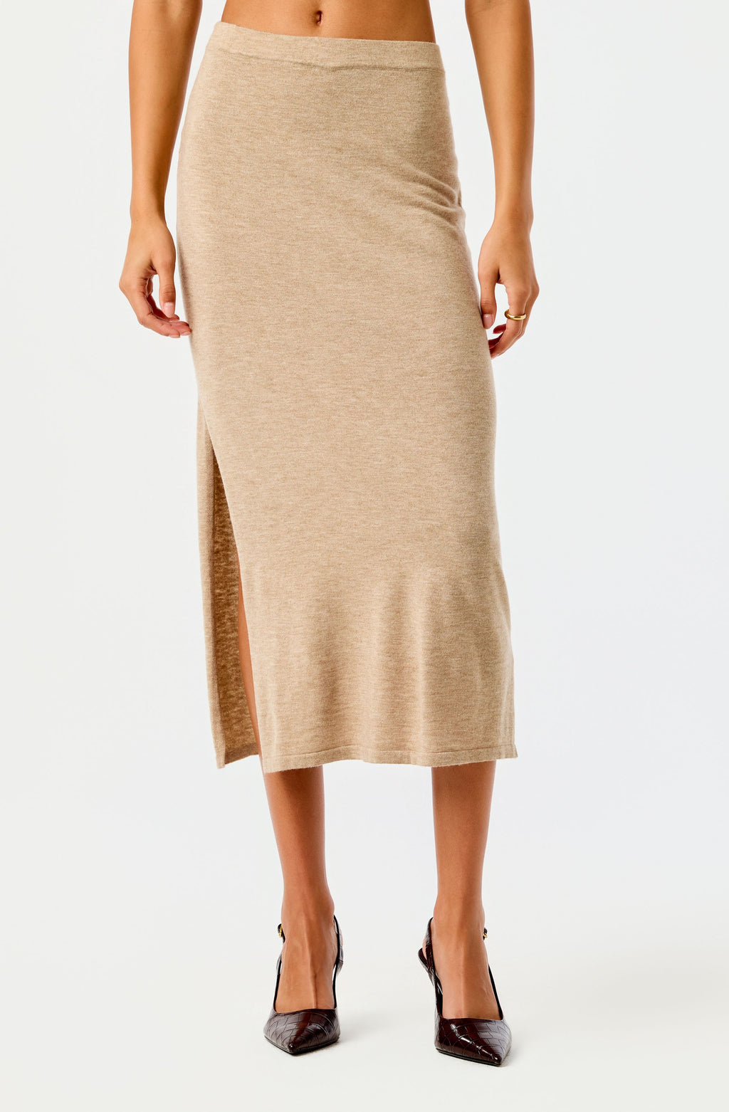 Brenleigh Knit Side Slit Midi Skirt