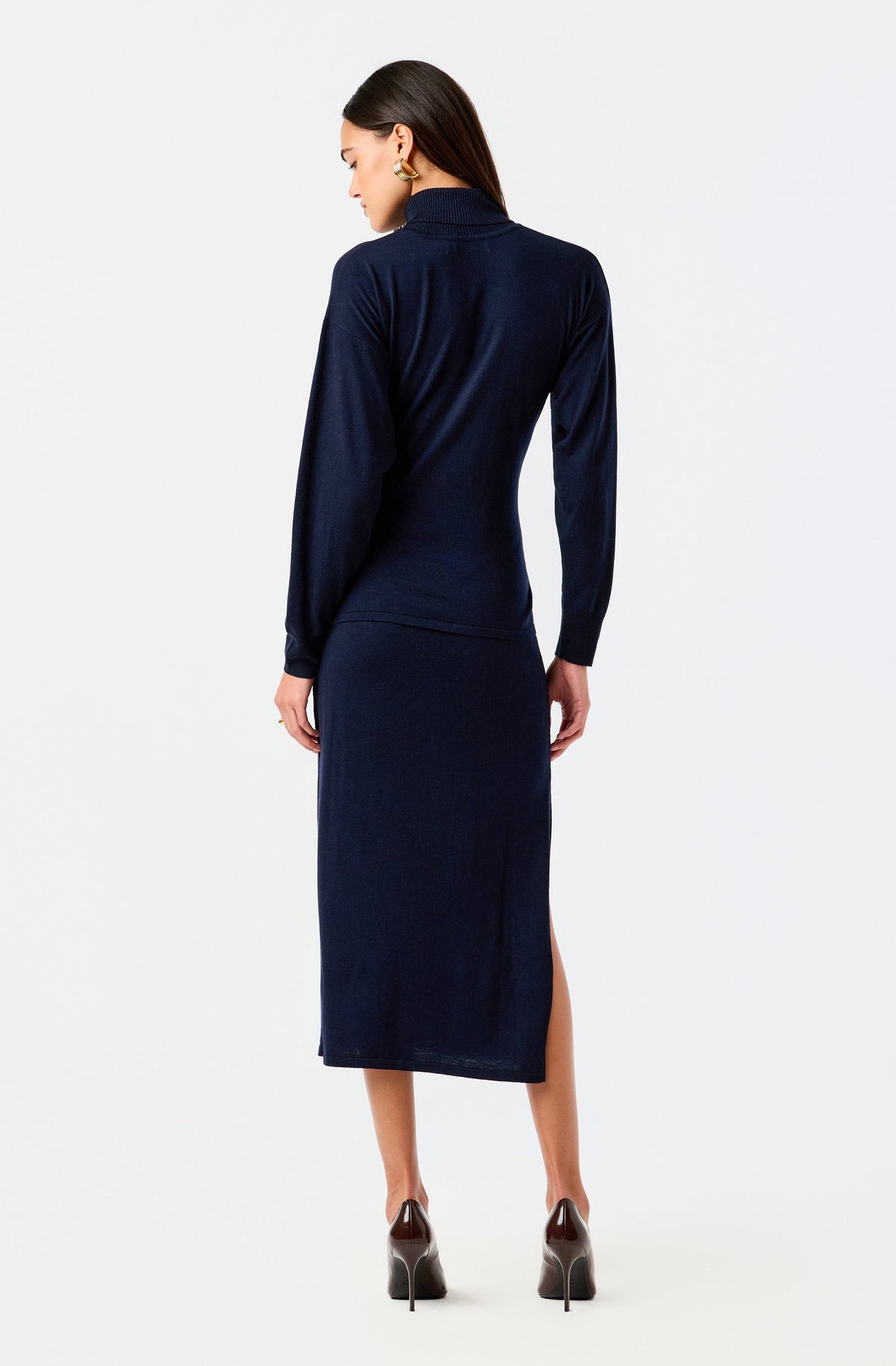 Brenleigh Knit Side Slit Midi Skirt