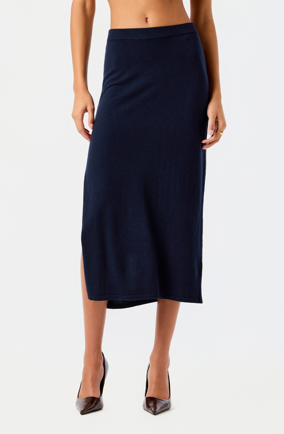 Brenleigh Knit Side Slit Midi Skirt