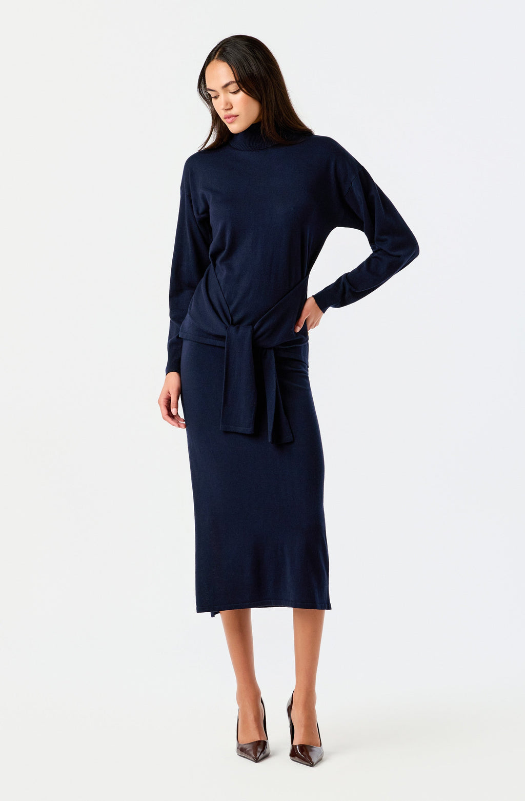 Brenleigh Knit Side Slit Midi Skirt