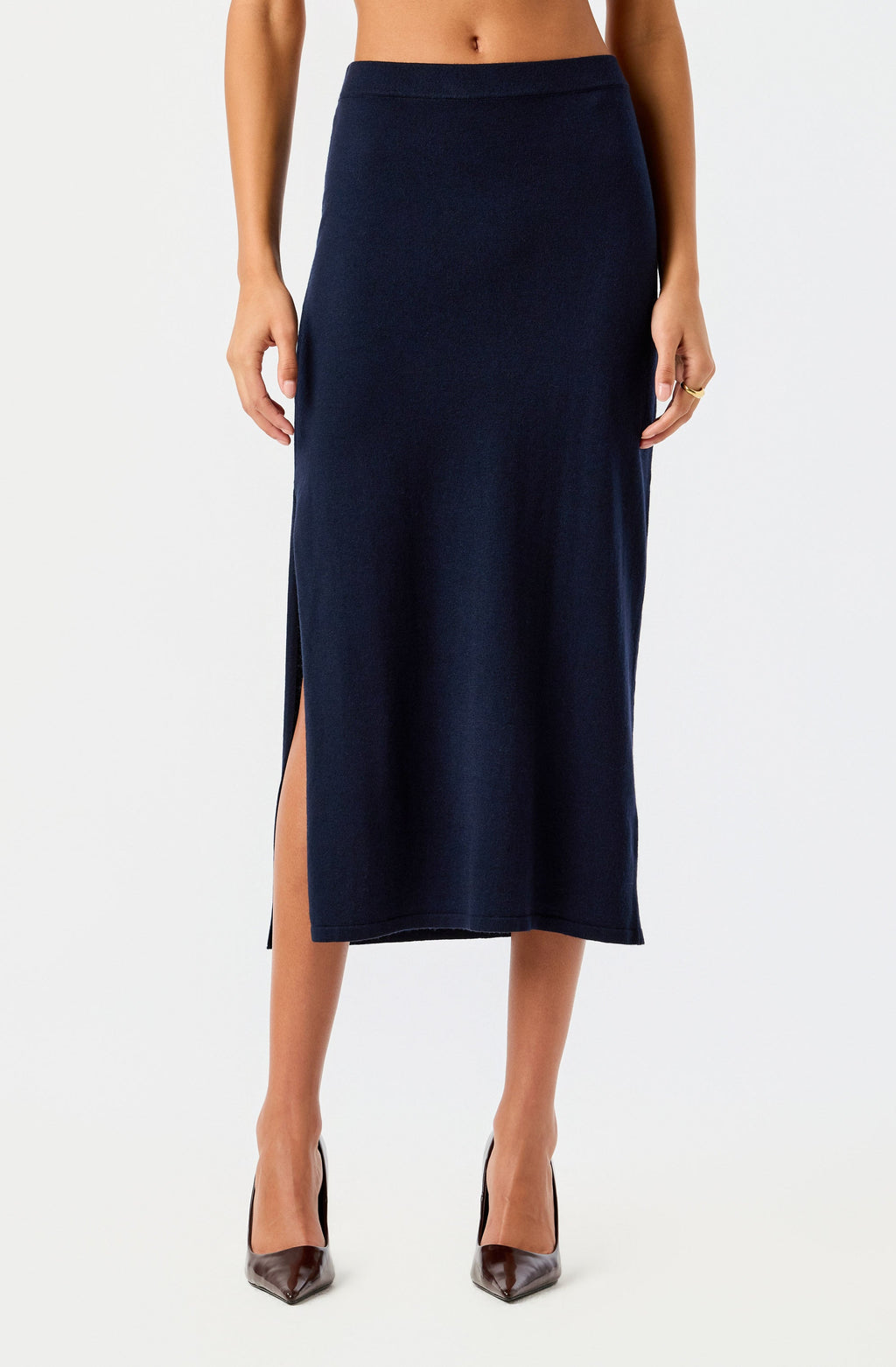 Brenleigh Knit Side Slit Midi Skirt