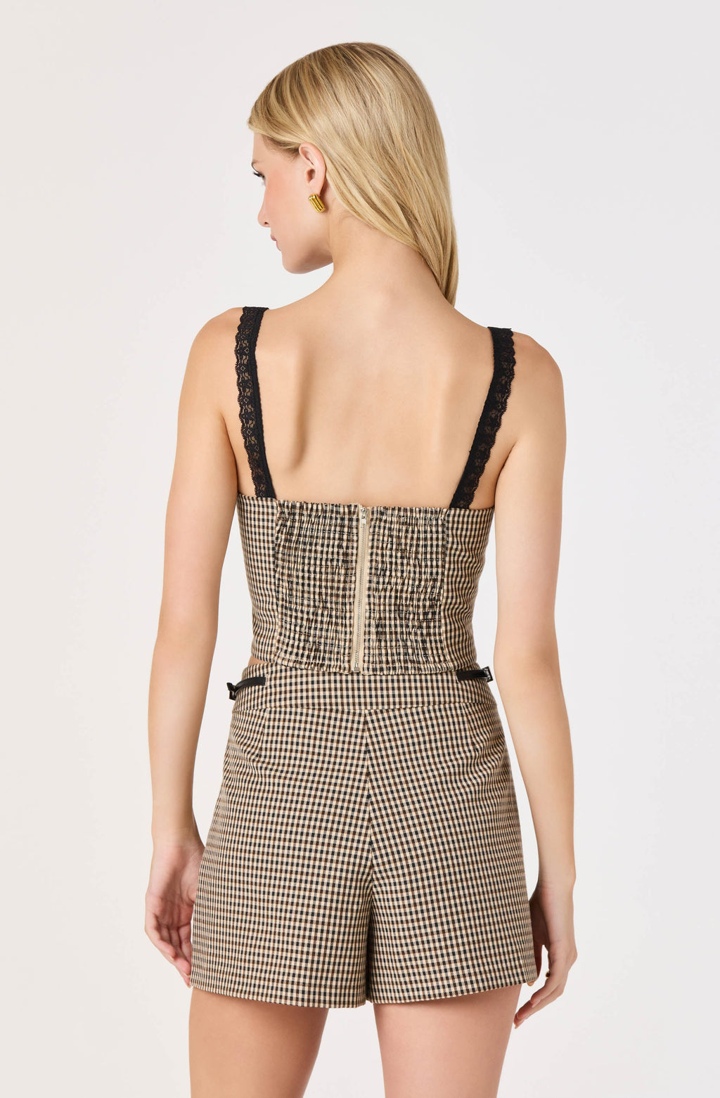 Gingham Lace Trim Bustier Top