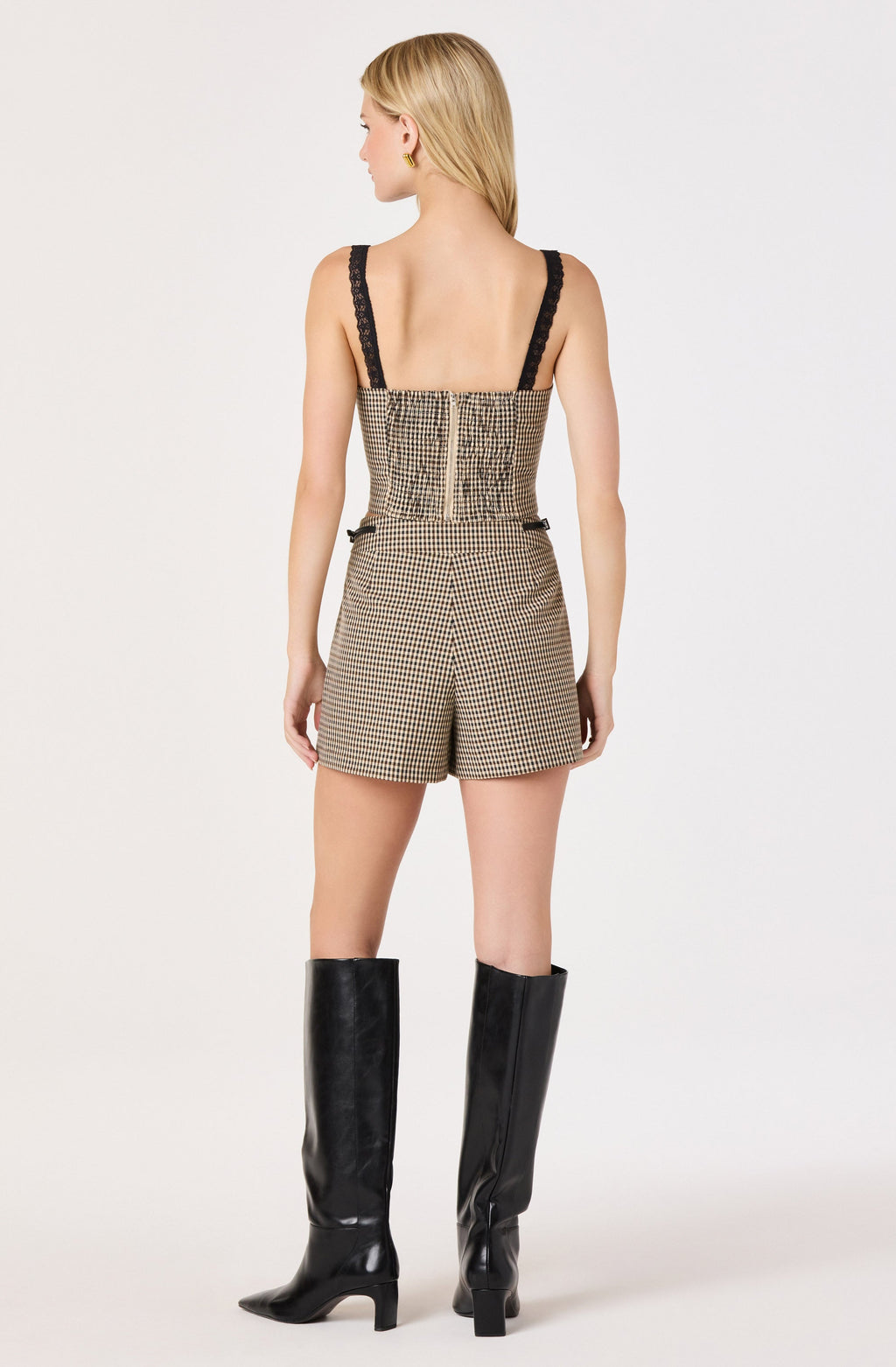 Gingham Lace Trim Bustier Top