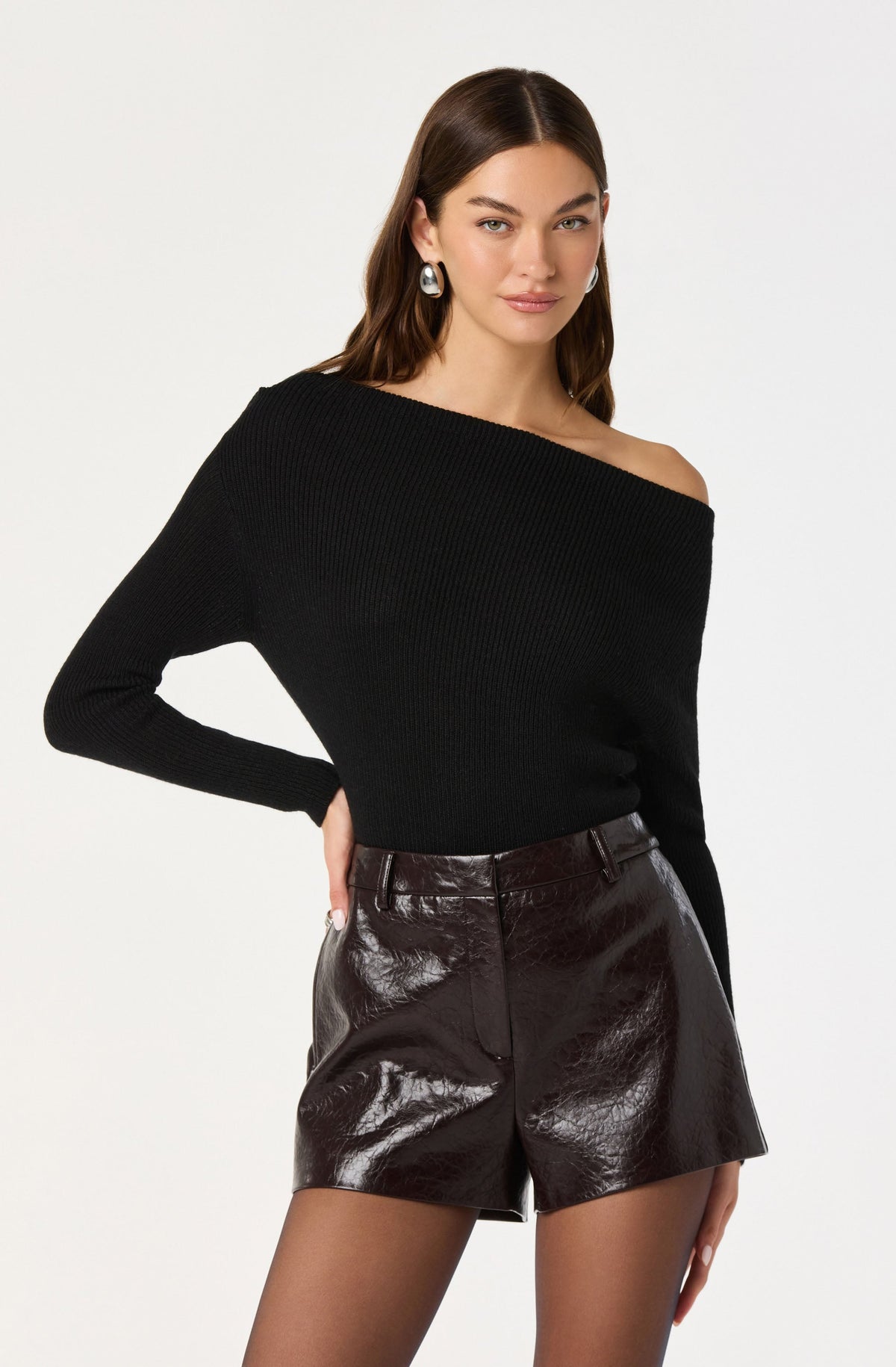 Off-Shoulder Ribbed Knit Sweater