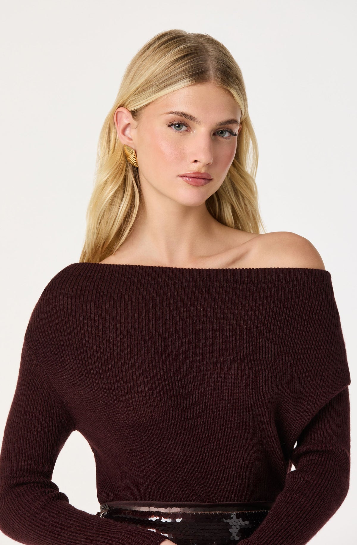 Off-Shoulder Ribbed Knit Sweater