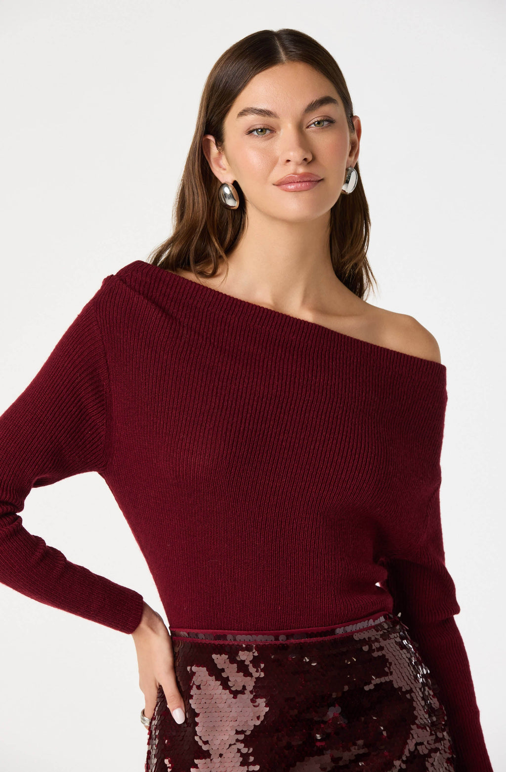 Off-Shoulder Ribbed Knit Sweater