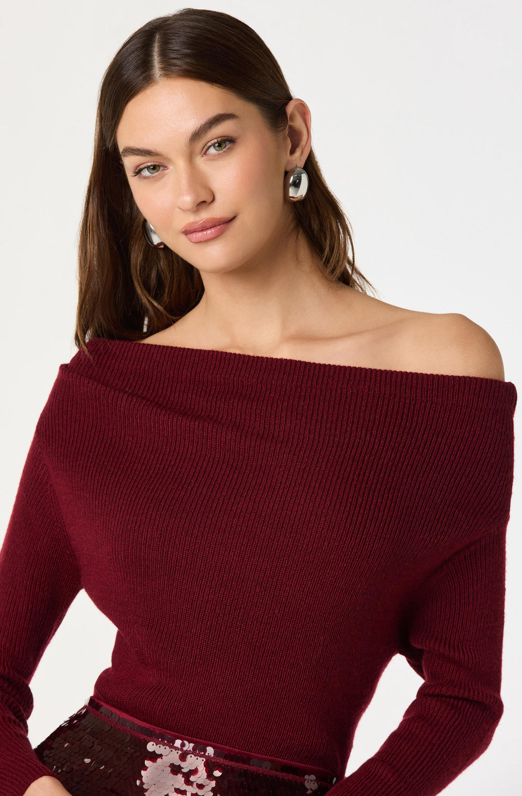 Off-Shoulder Ribbed Knit Sweater