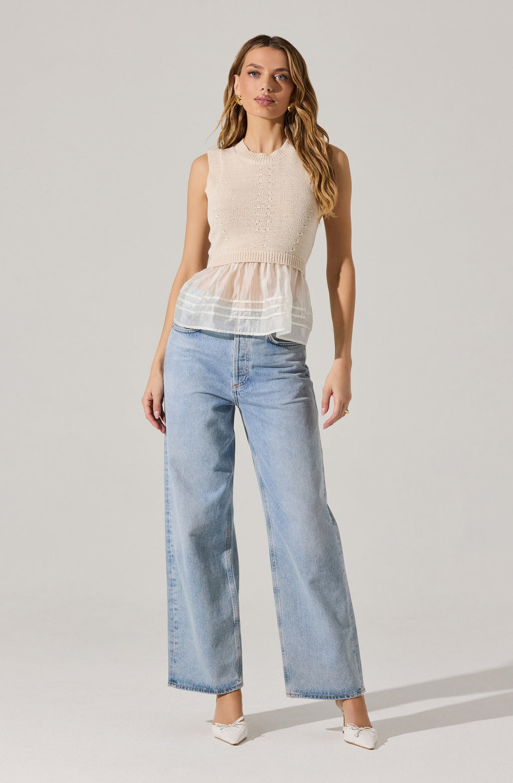 Sheer Peplum Sweater Vest