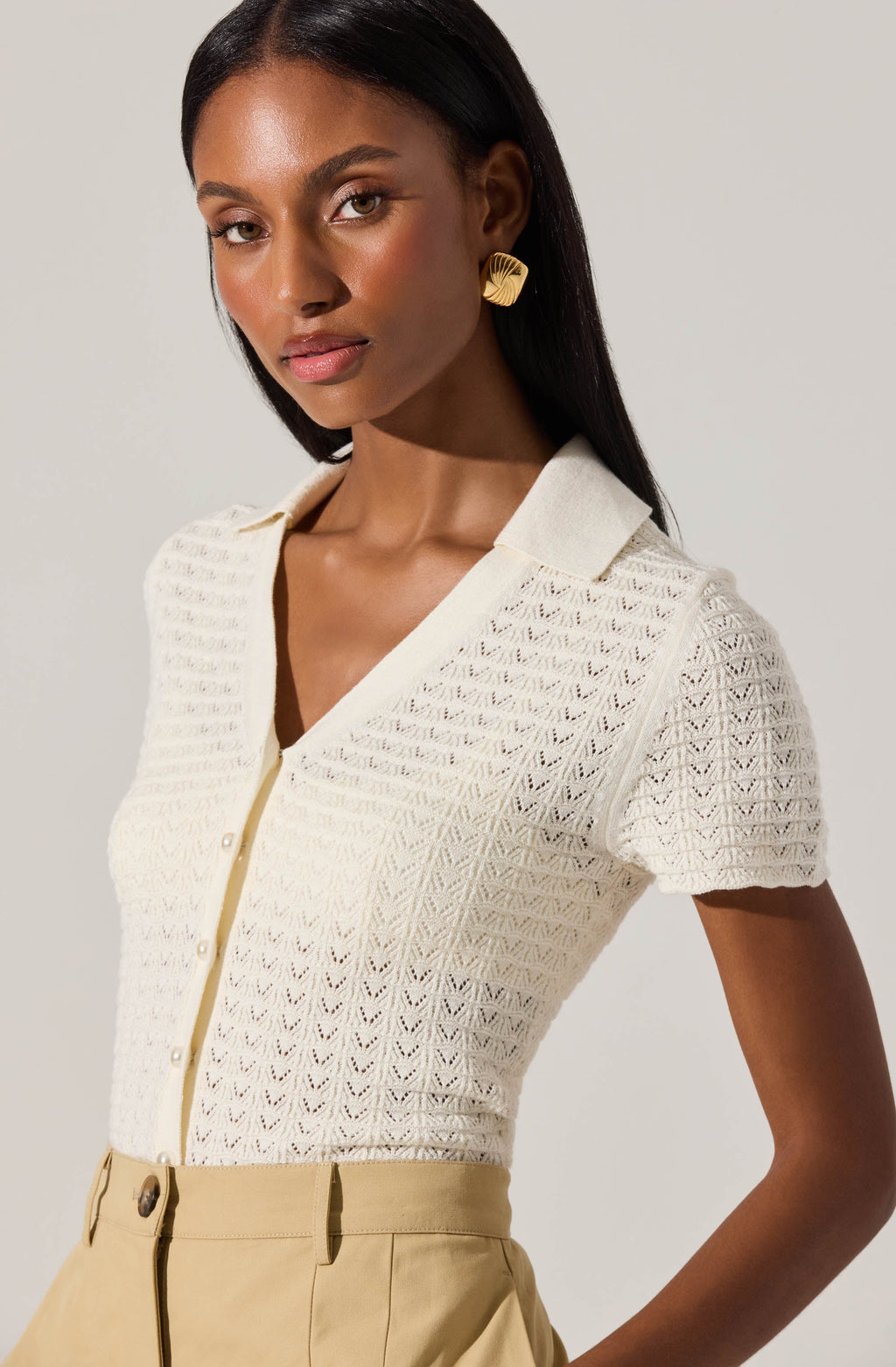 Pearl Polo Pointelle Sweater