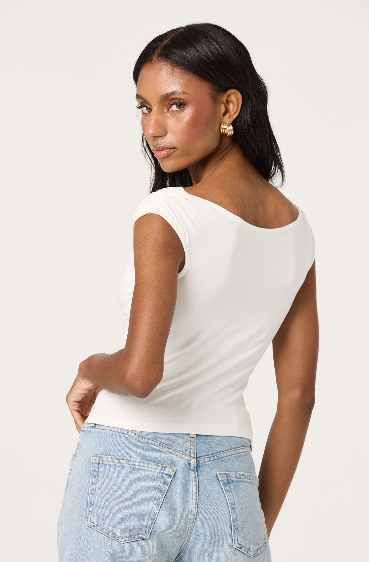 Ruched off shoulder top