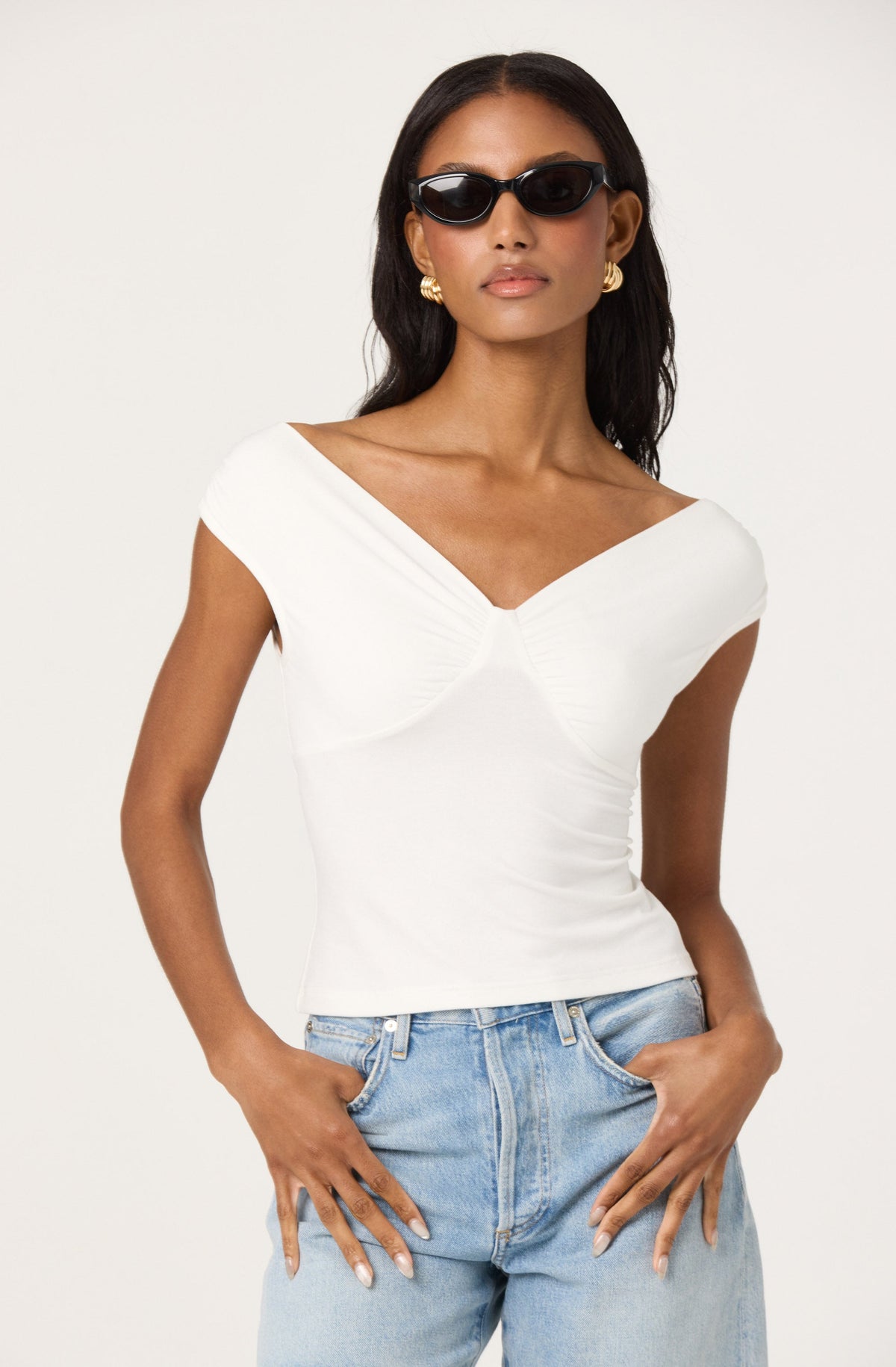 Ruched off shoulder top
