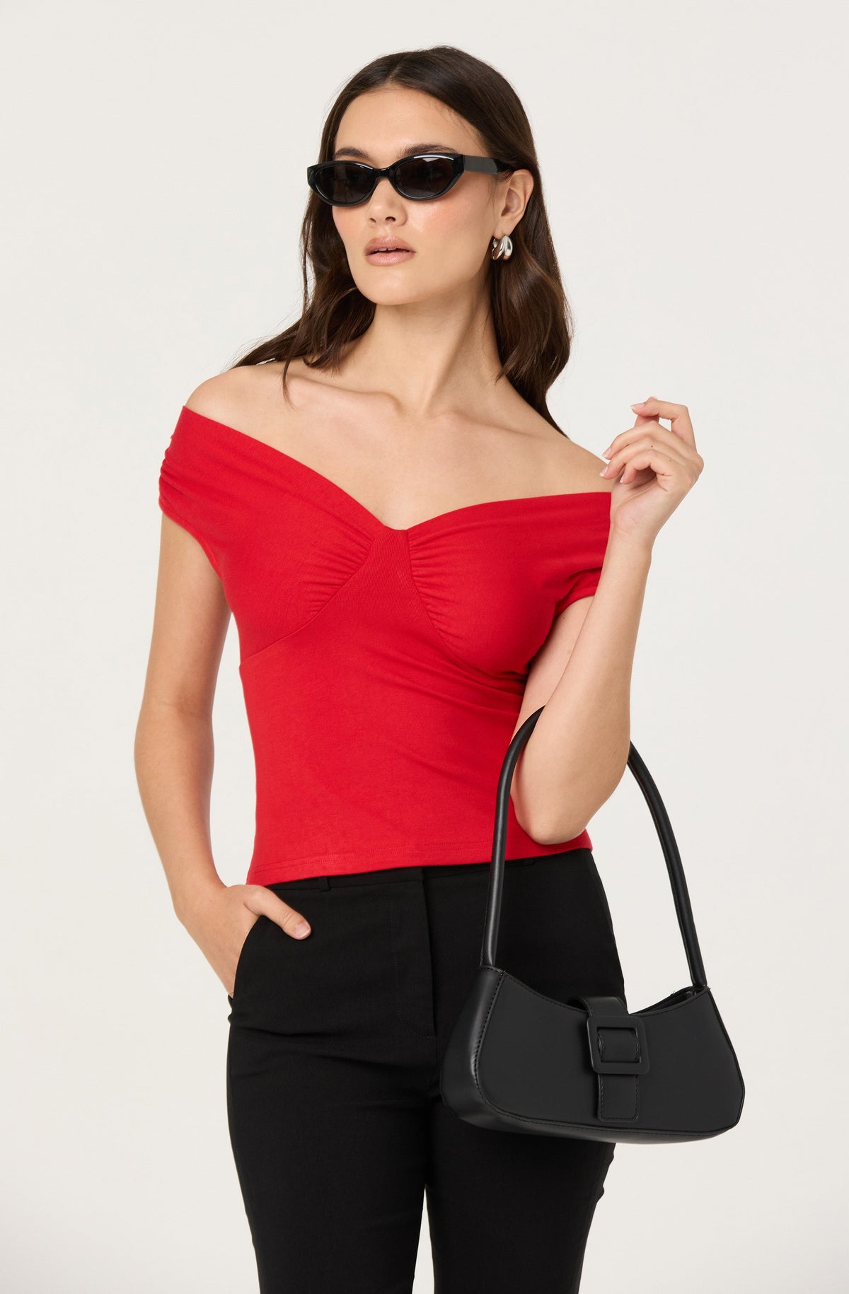 Ruched off shoulder top