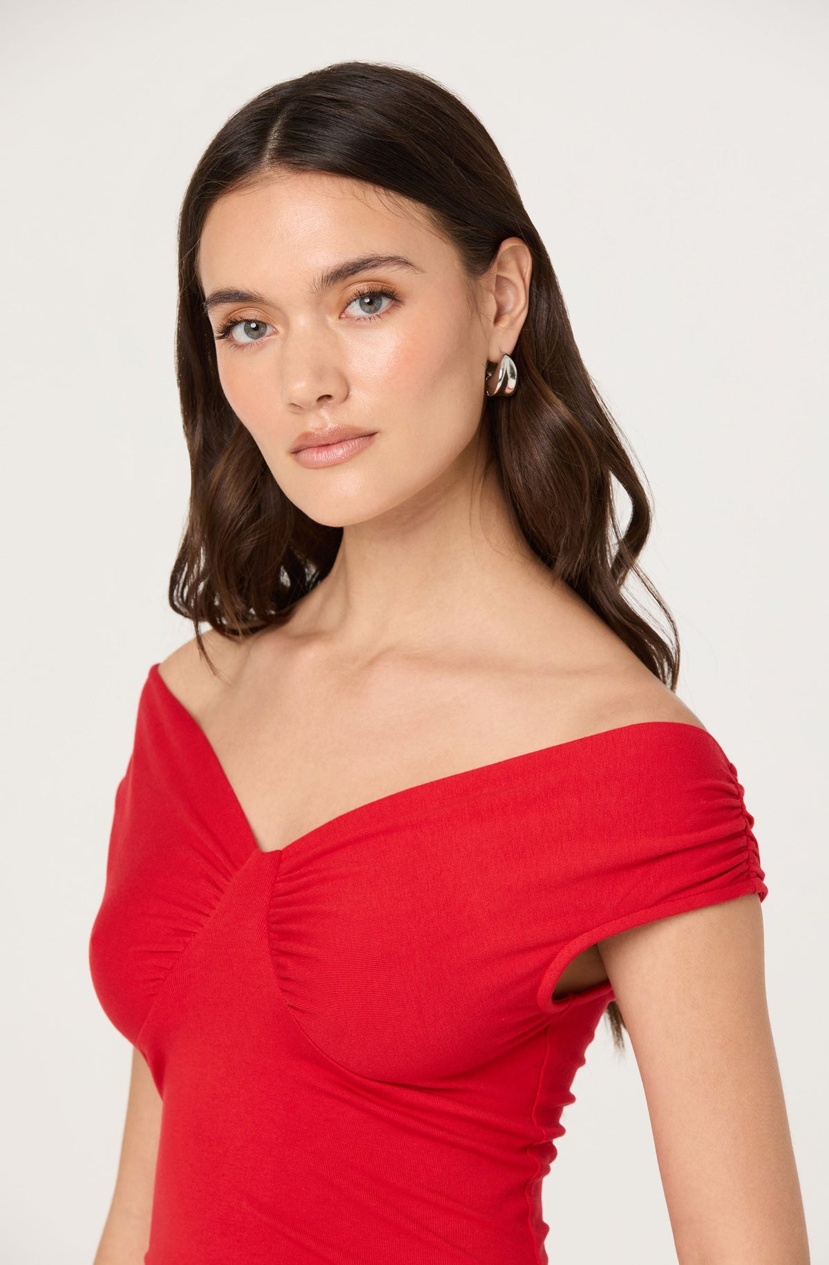 Ruched off shoulder top