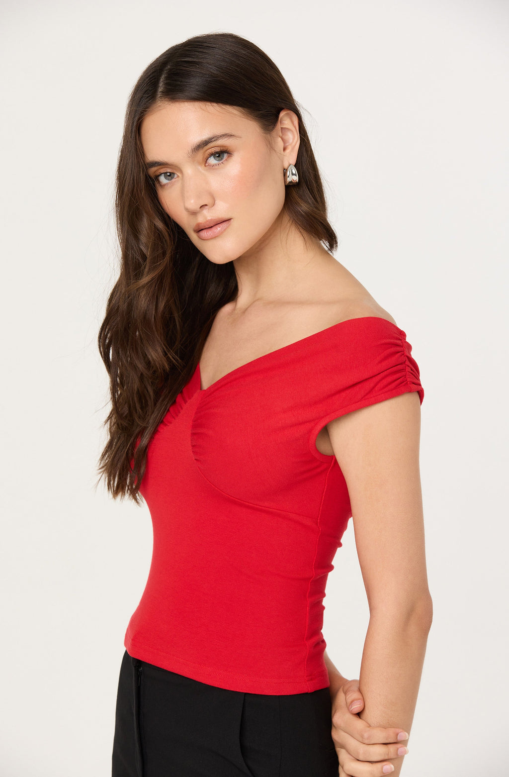 Ruched off shoulder top