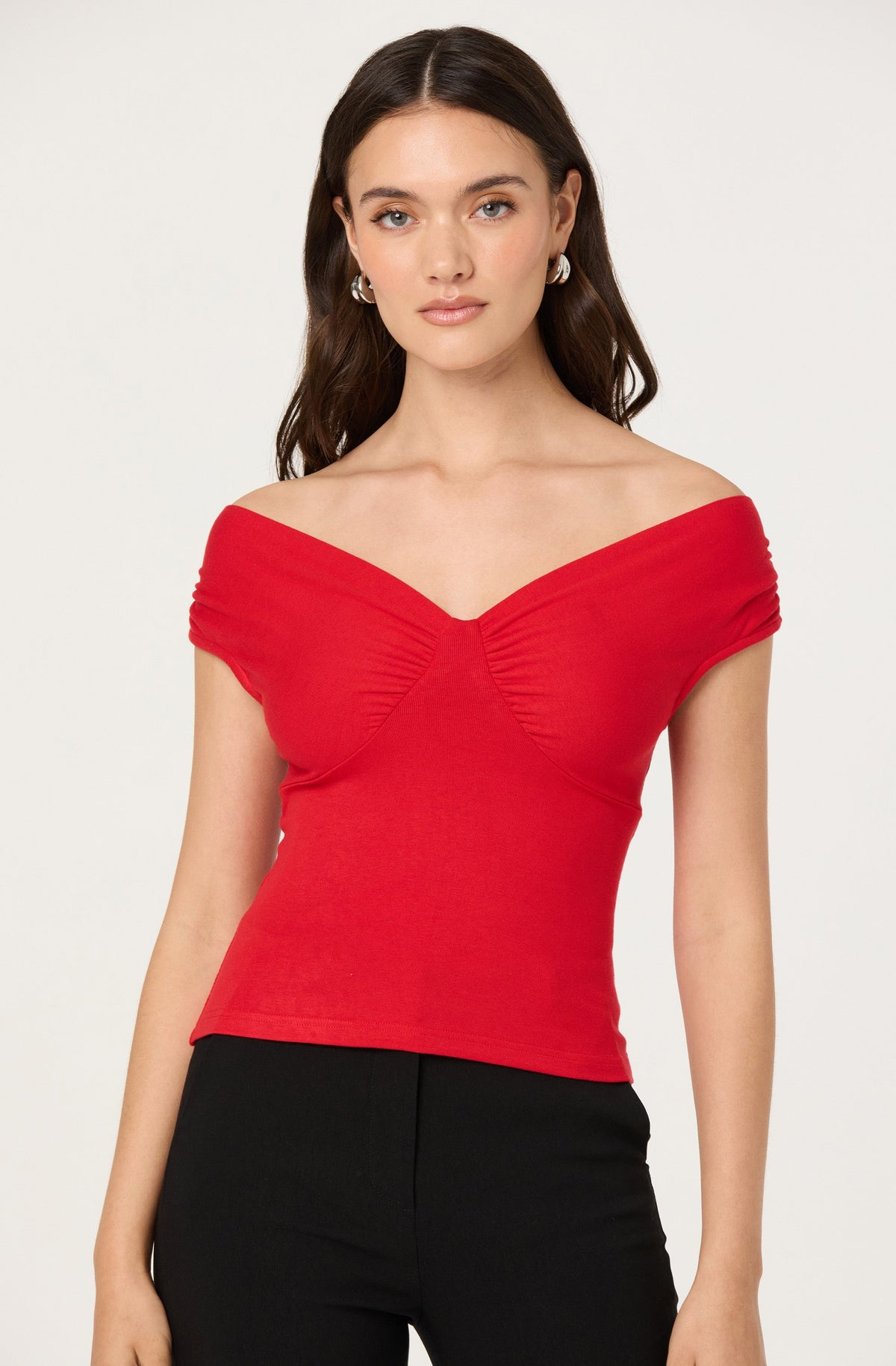 Ruched off shoulder top