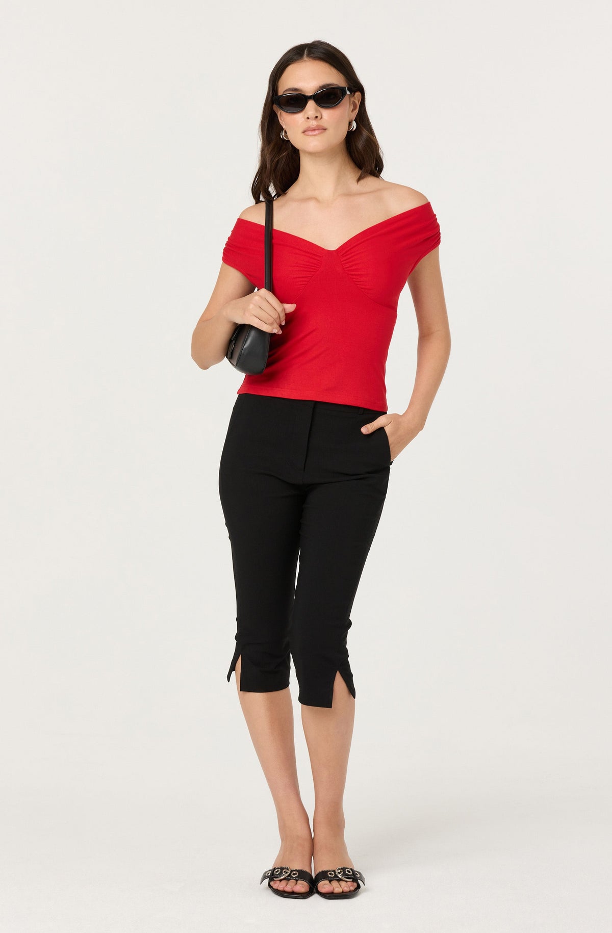 Ruched off shoulder top