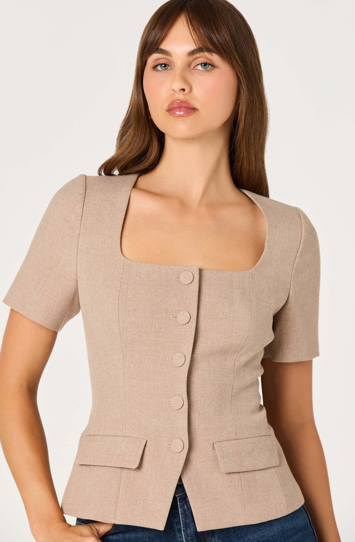 Short Sleeve Square Neck Blazer