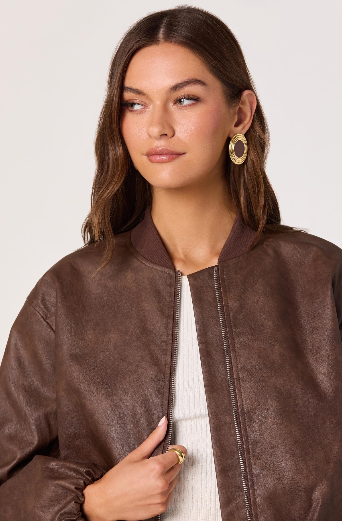 Faux Leather Bomber Jacket