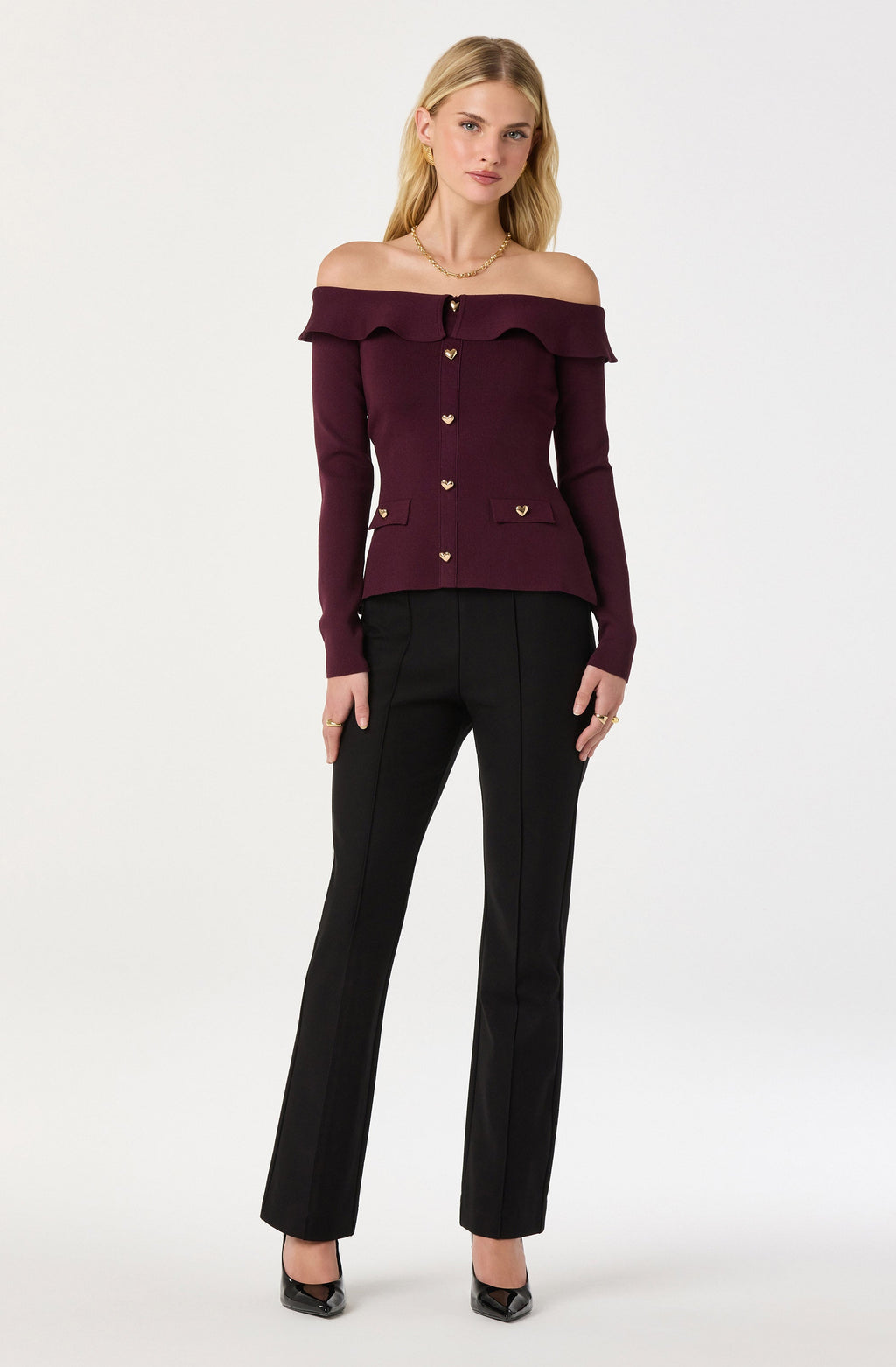 Off Shoulder Foldover Ruffle Sweater