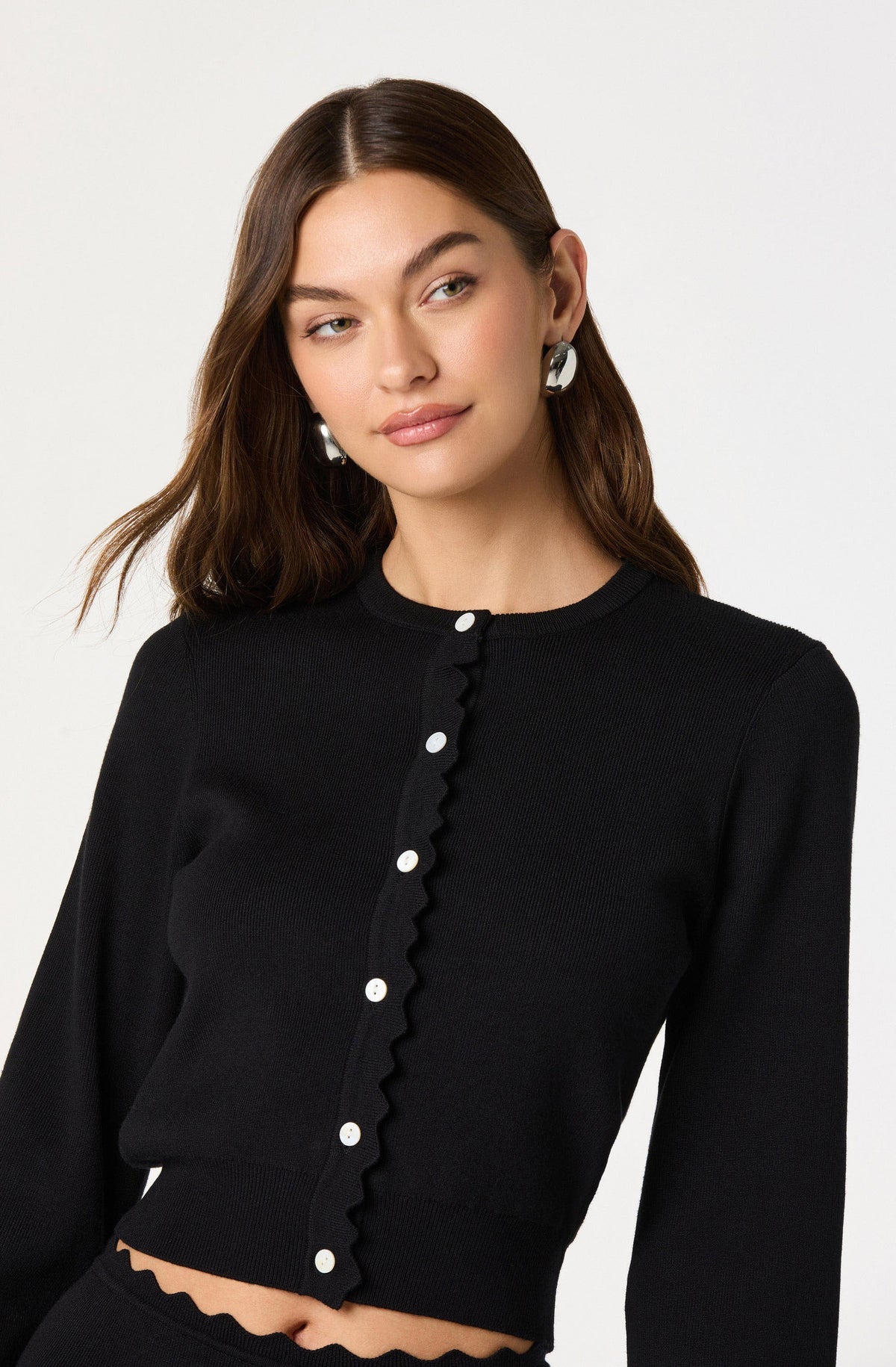 Scalloped Crewneck Cardigan