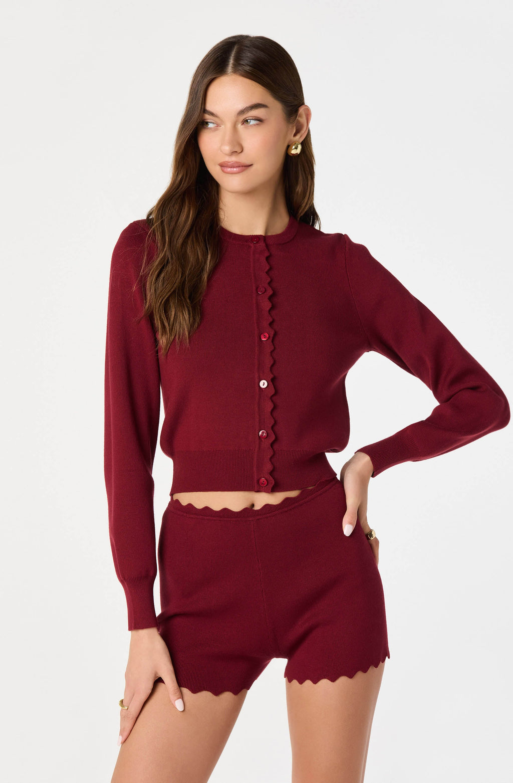 Scalloped Crewneck Cardigan