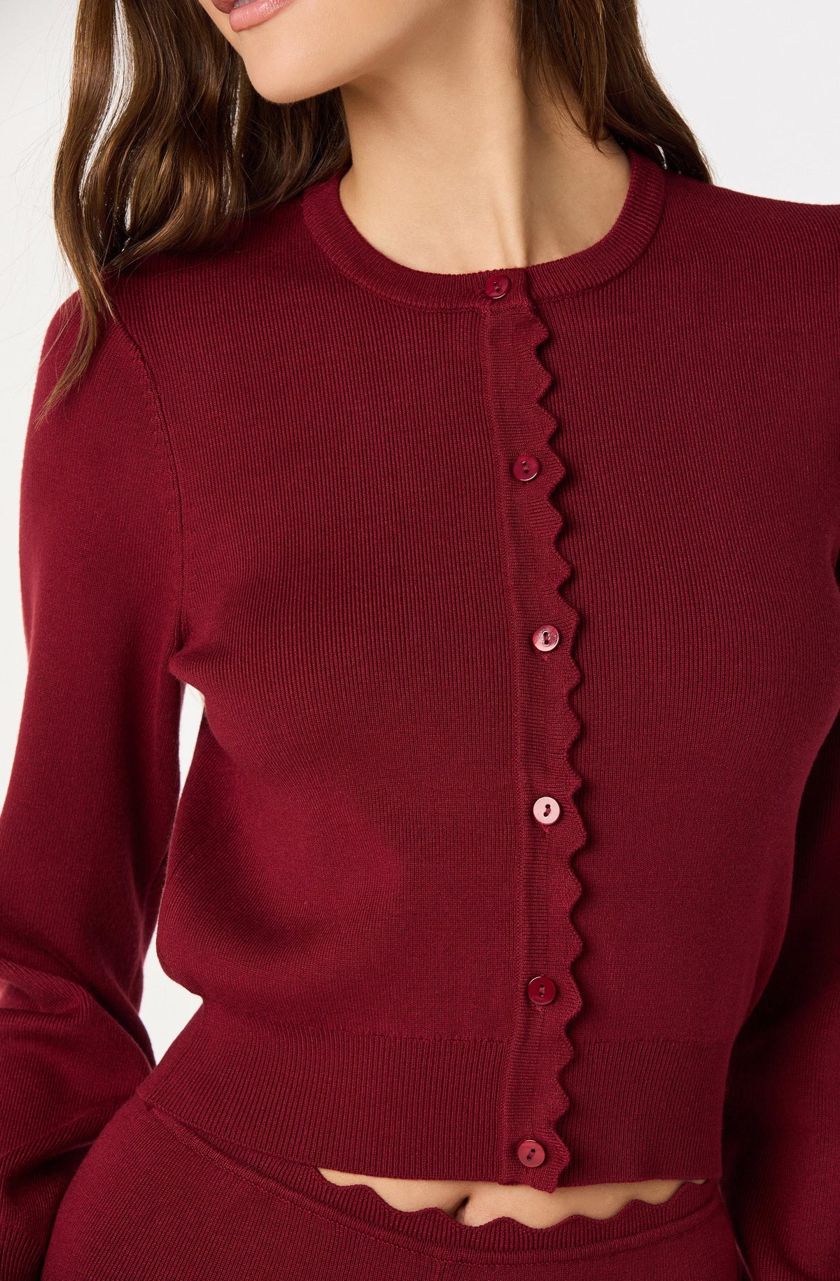 Scalloped Crewneck Cardigan