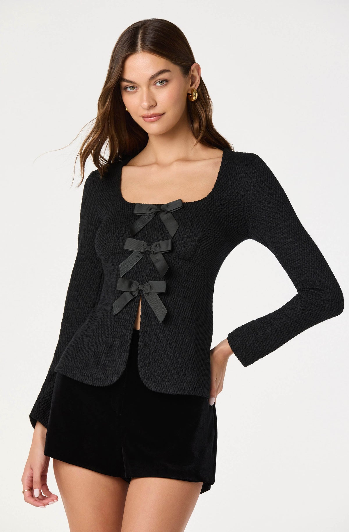 Textured Bow Flyaway Top