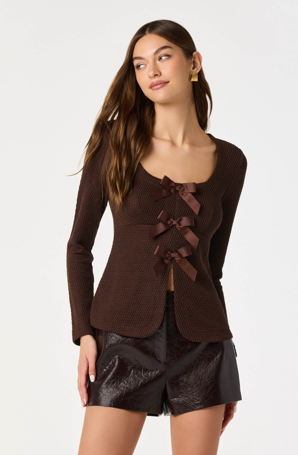 Textured Bow Flyaway Top