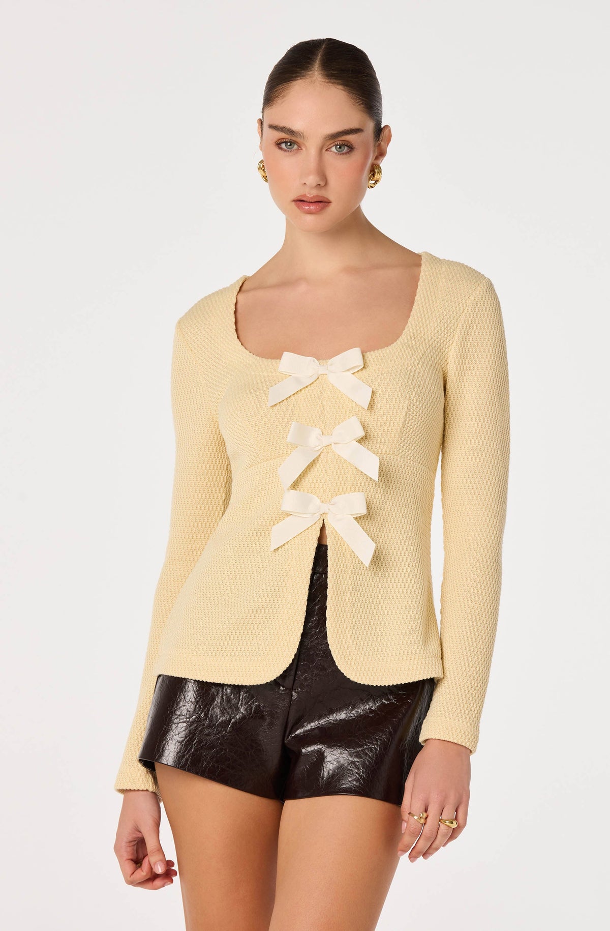 Textured Bow Flyaway Top