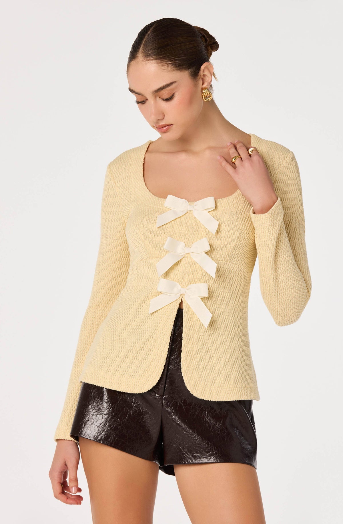 Textured Bow Flyaway Top