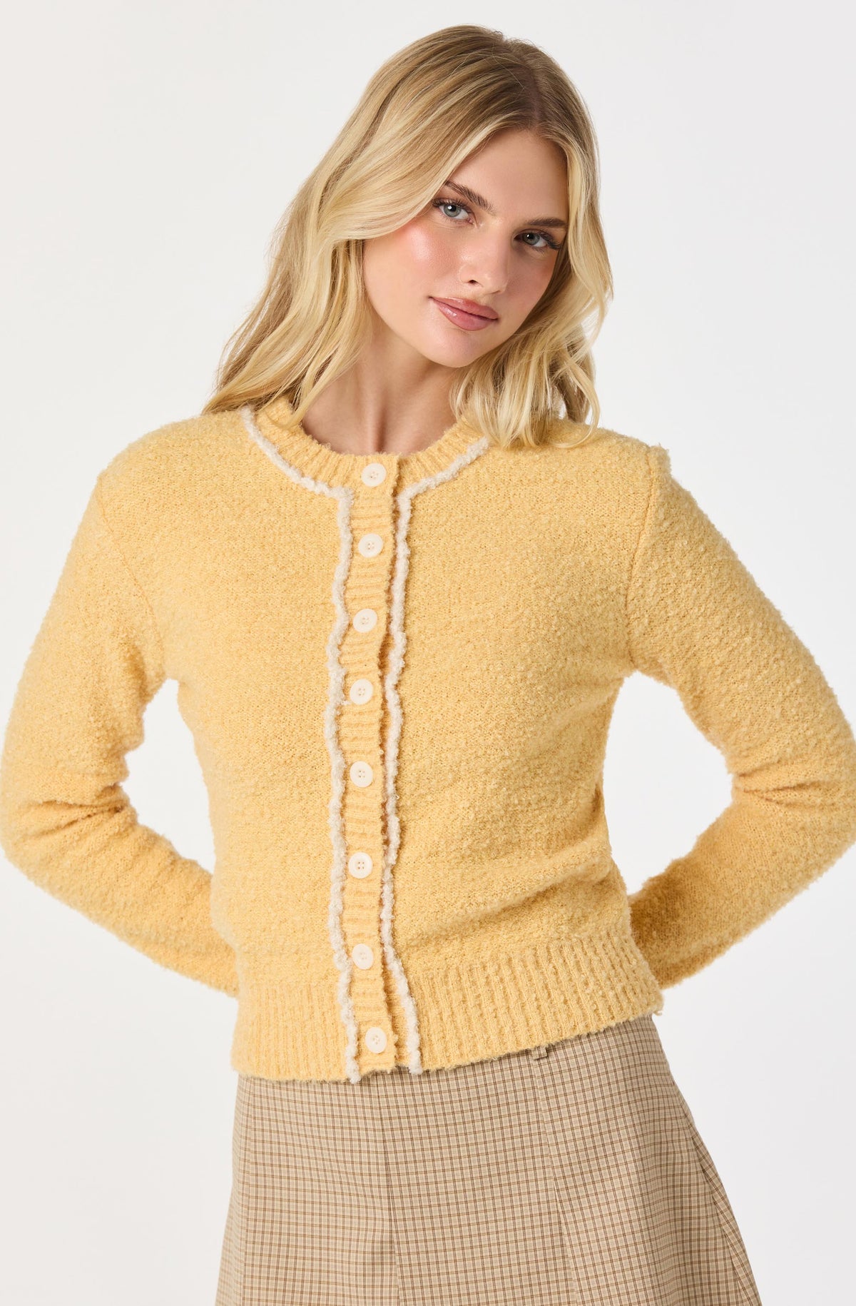 Contrast Stitch Textured Cardigan