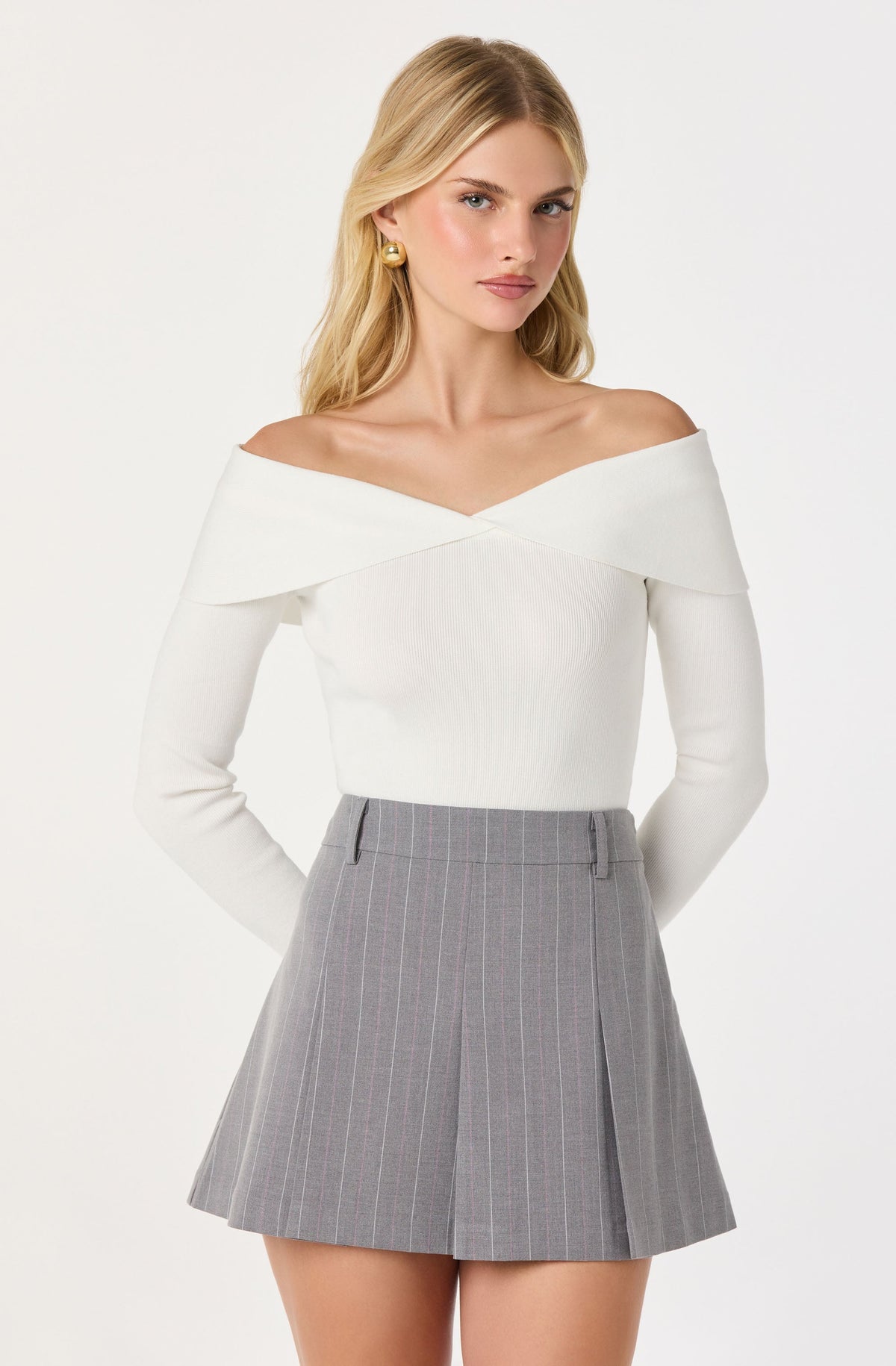 Ribbed Off Shoulder Long Sleeve Sweater
