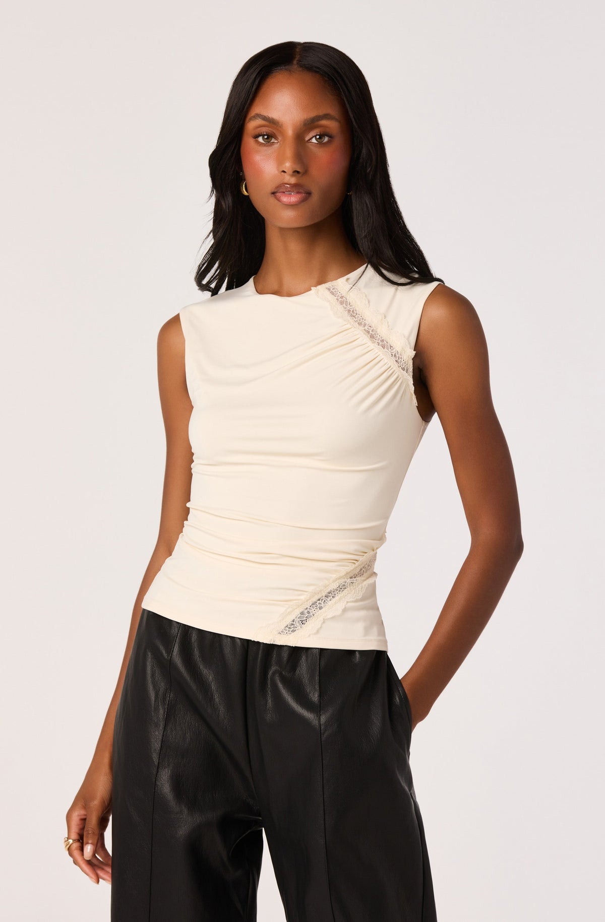 Frances  Lace Detail Ruched Top