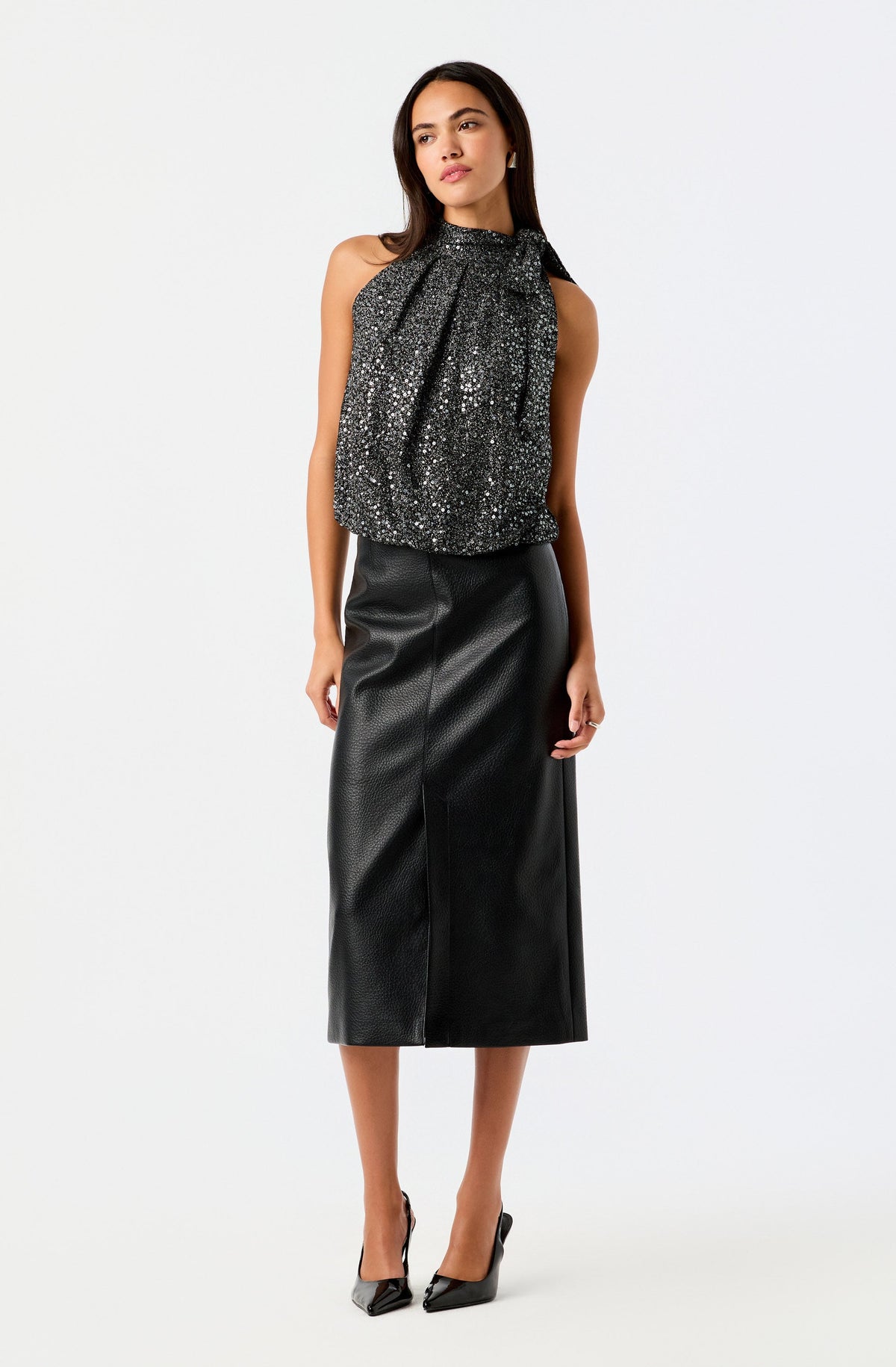 Tiffany Sequin Neck Tie Halter Top