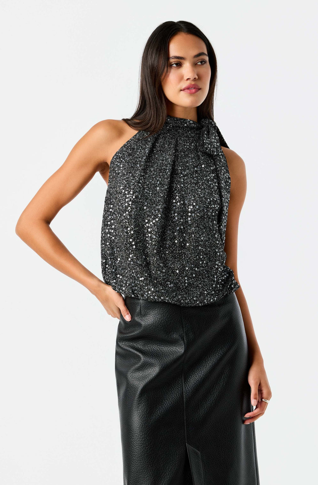 Tiffany Sequin Neck Tie Halter Top