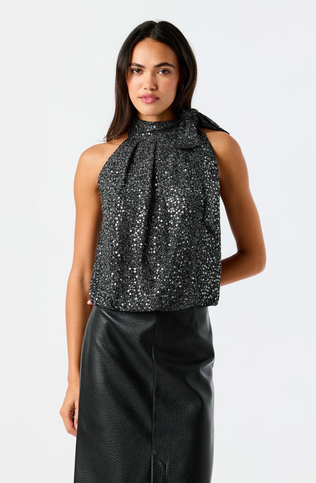 Tiffany Sequin Neck Tie Halter Top