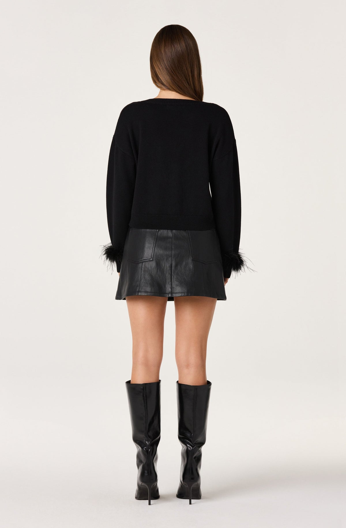 Perdita Feather-Cuff Cropped Sweater