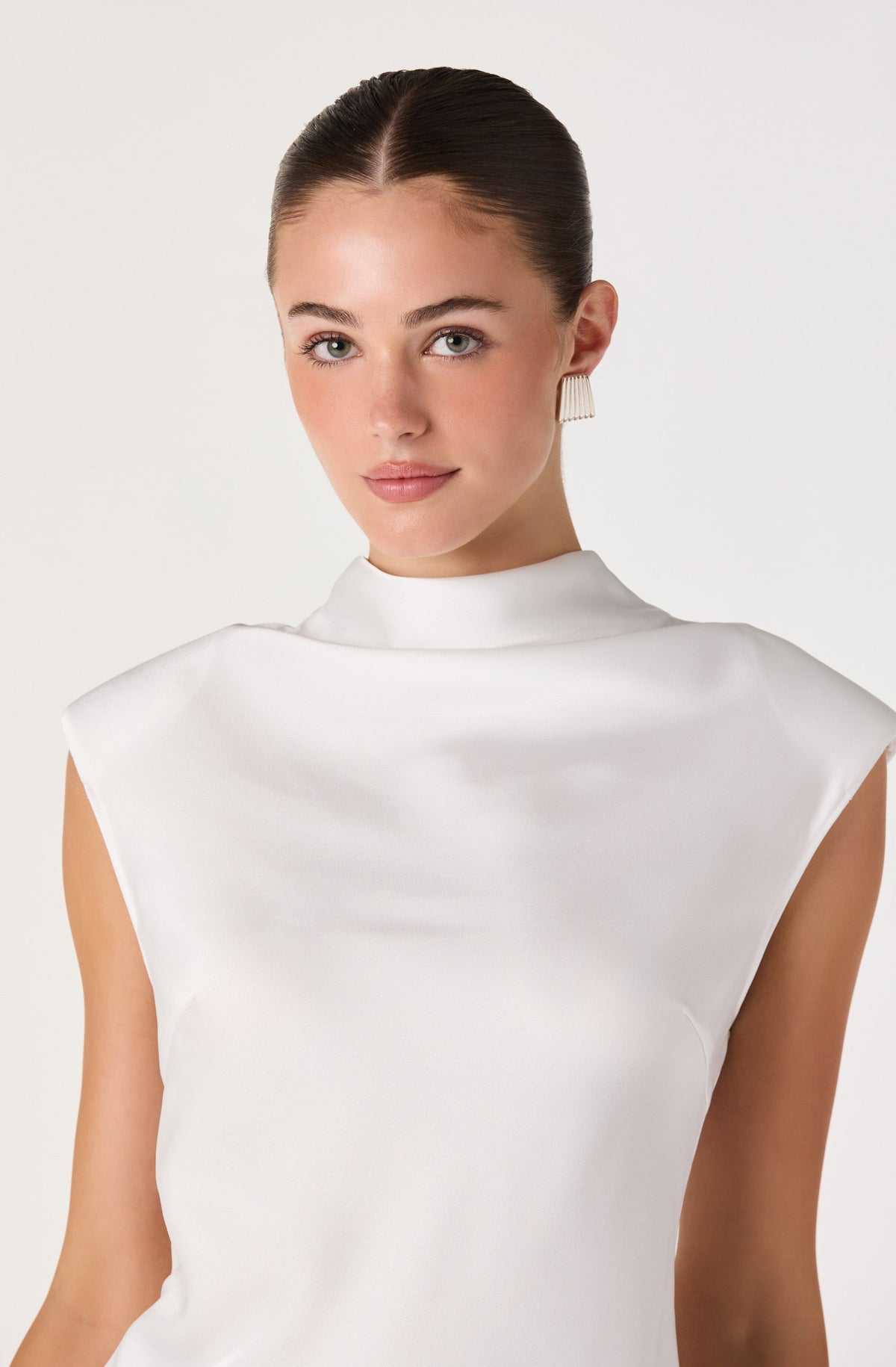 Falon Fringe Satin Mock Neck Top
