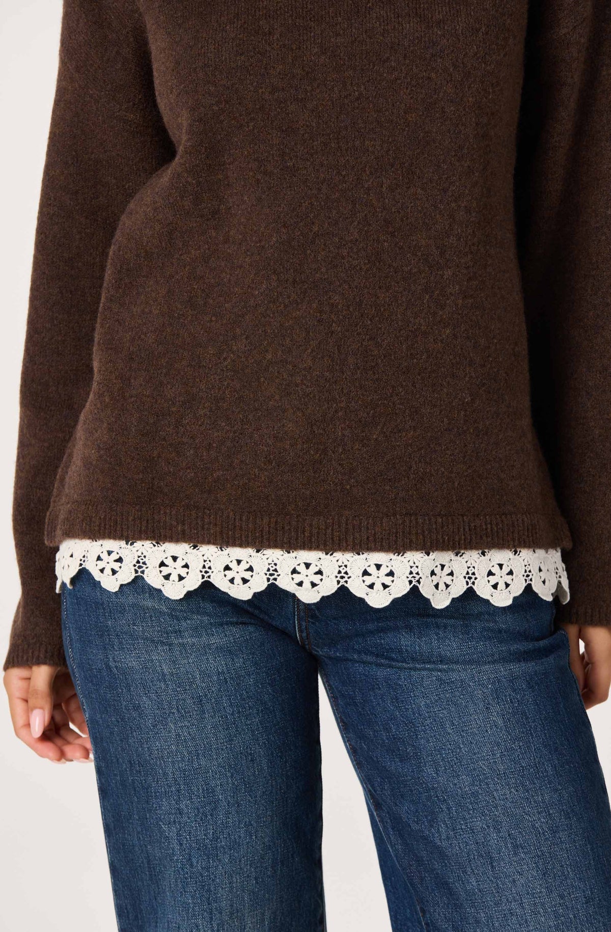 Marjolaine Crochet-Trim Mock Neck Sweater