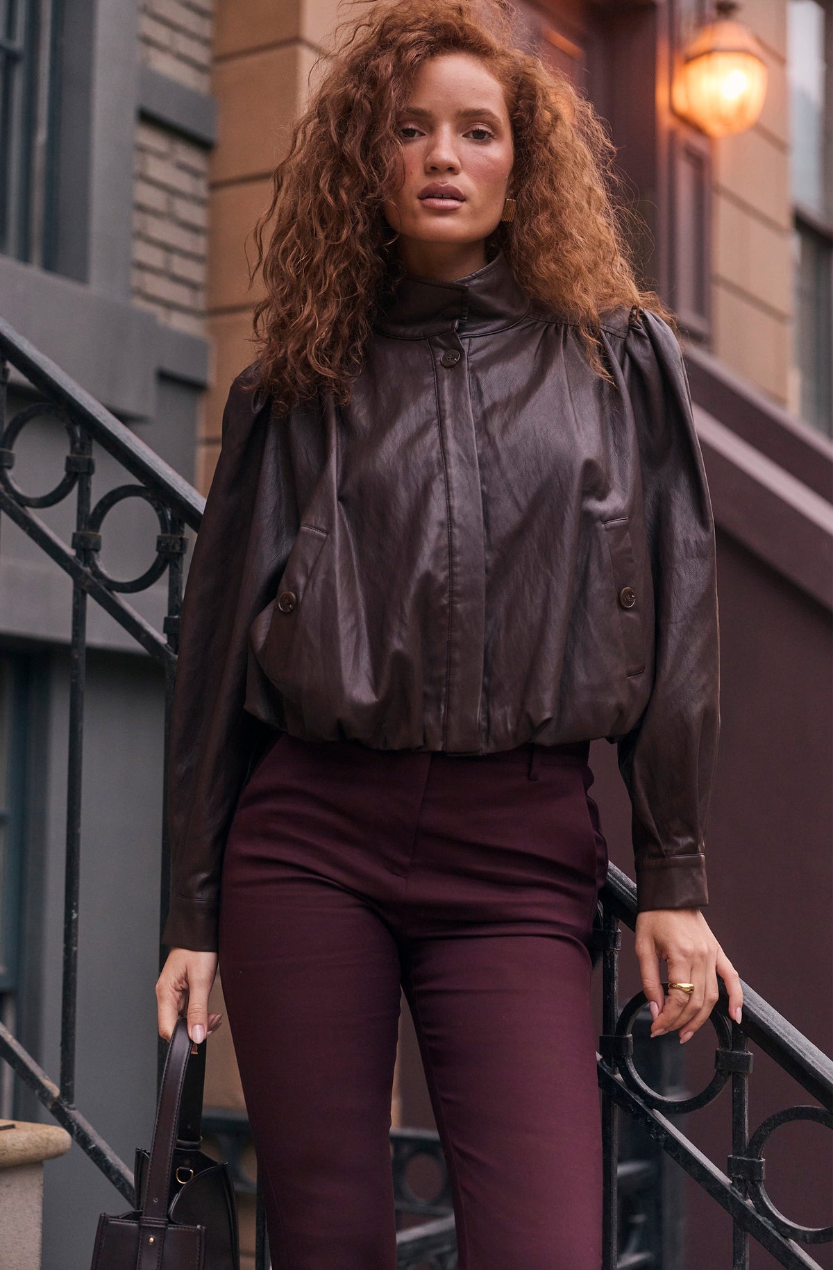 Estero Faux Leather Bomber Jacket