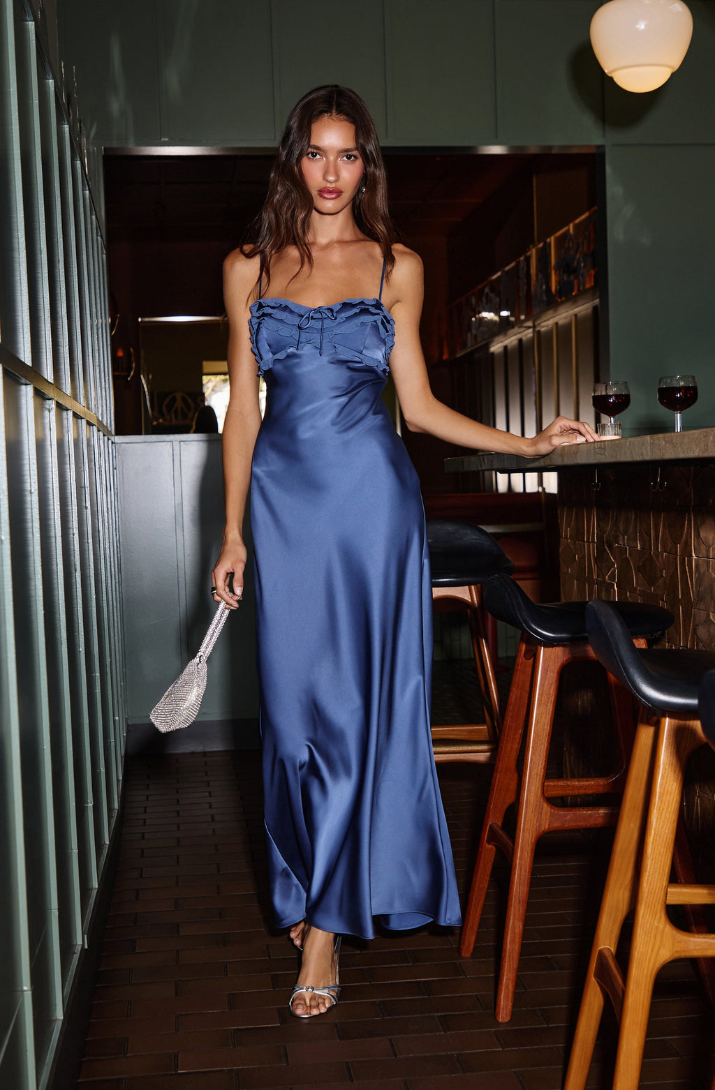Jade Bow-Detail Satin Maxi Dress